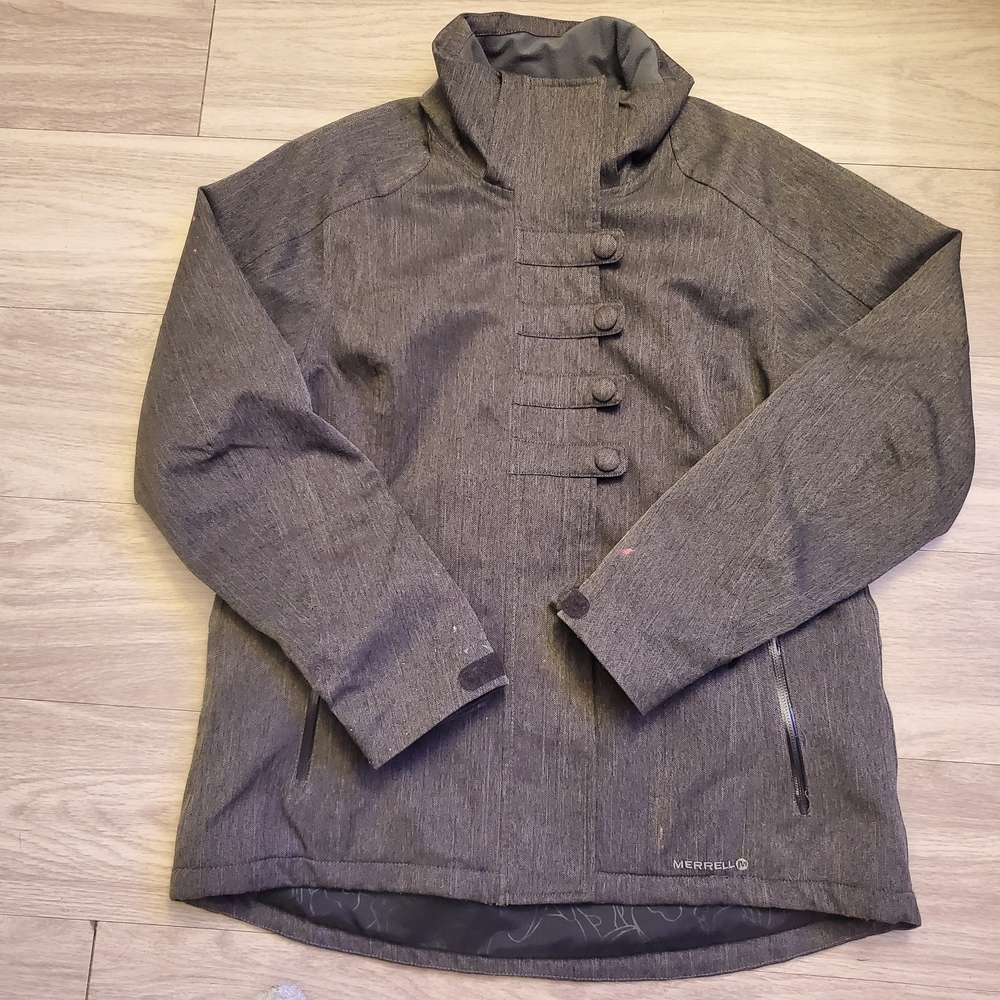 Merrell Opti-Shell Winter Ski Jacket Womens XL Gray Herringbone Insulated Coat